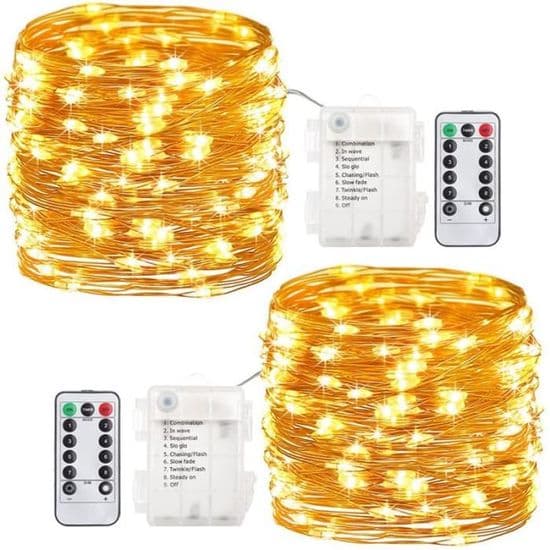Ljusslinga - AMOUNE - 20m - 200 LED - Fjärrkontroll - Varmvit - 8 Lägen