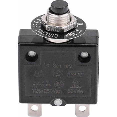 15A effektbryter med valgfri termisk tilbakestillingsbryter, 125-250V AC 50V DC overstrømsbeskyttelse trykknapp effektbryter