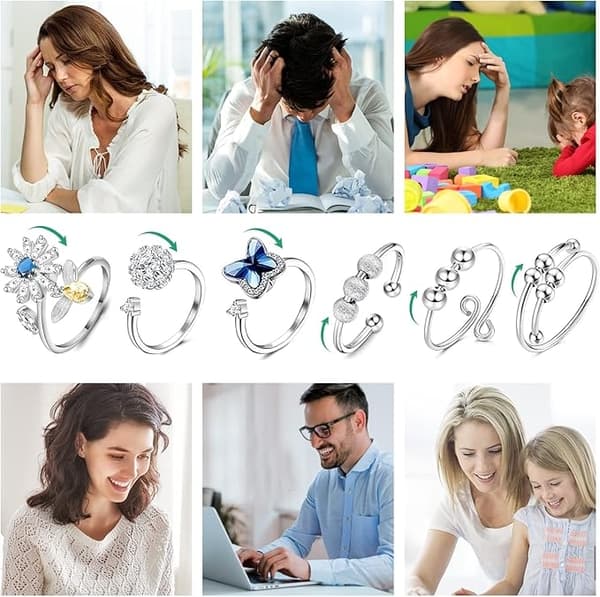 Justerbart Fidget Ringsæt – Ringe i 6-pak