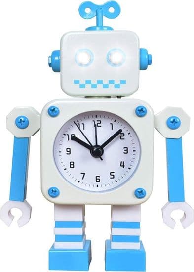 Robotväckarklocka, tyst väckarklocka i rostfritt stål med blinkande lysande ögon