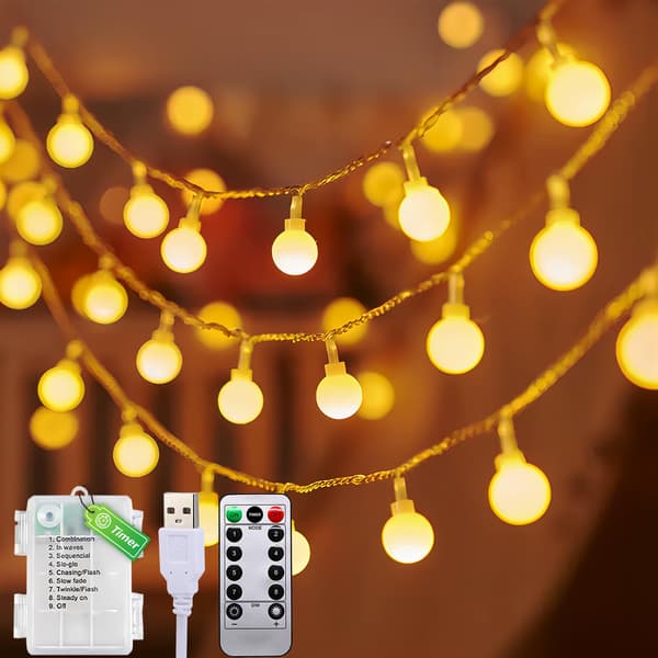 Batteri/USB-drevne lyslenker, 6m 40 LED, IP44 vanntett, 8 moduser, jule-, halloween-, hagedekorasjon (varmhvit)
