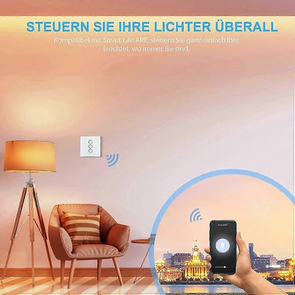 Dimmer Switch, Procentfunktion WiFi Ljusdimmer med Timerfunktion, WLAN Röst APP Kontroll Infälld Belysningsdimmer