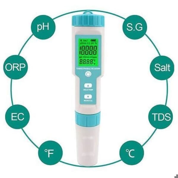 Svømmebassin salinitetstester, pH- og saltvandstester, 7-i-1 digital tester, pH- og salinitetstester