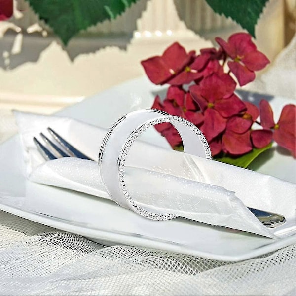 8 stycken servettringar med pärlor i zinklegering, delikat servettspänne (silver)