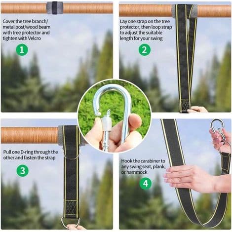 Hängmattafäste, upphängningsrem för hängstolar, rep, tillbehör för utomhusgunga, säkerhetskarbinhake, gungträd, hängmattafäste (2 x 1,5 m)