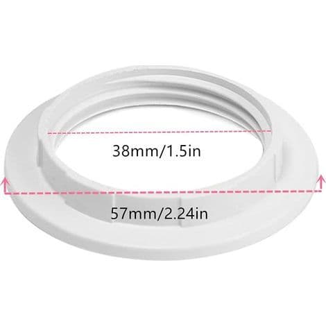 – Sæt med 8 E27 reduktionsringe til lampeskærme – Hvid hård plast – 6 cm udvendig diameter – Hurtig, værktøjsfri installation