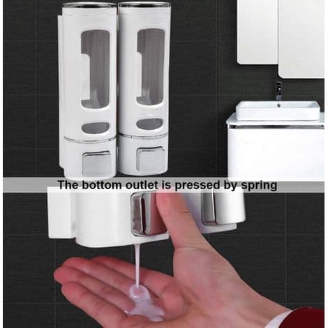 Vægmonteret sæbedispenser 400ML x 2 Shampoo og brusegeldispenser Dobbelt brusesæbedispenser Manuel vægmonteret flydende sæbedispenser Håndsan