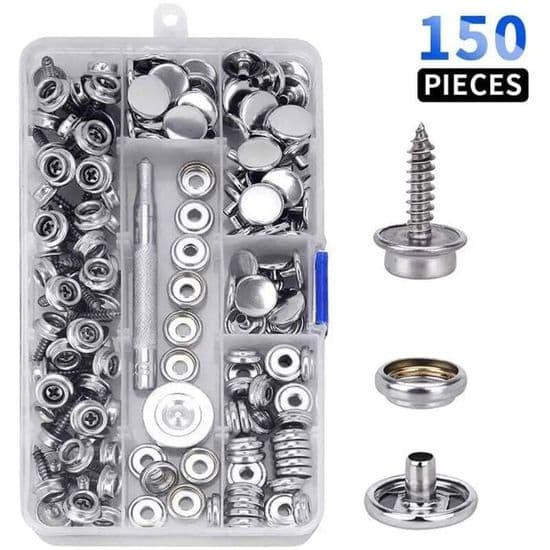 Pakke med 150 trykknapper i rustfrit stål, 10 mm, til marinepolstring, flere farver, stor