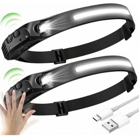 2 STK LED Forlygte, LED Forlygte med Sensor, Vandtæt USB Genopladelig LED Forlygte