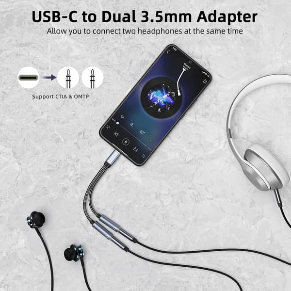 USB-C til dobbelt 3,5 mm lydadapterkabel sort