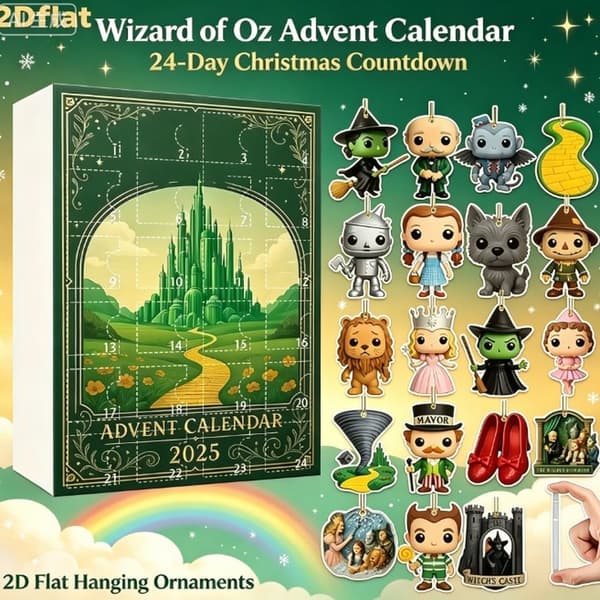 Wizard of Oz Julekalender 2026, 24-dagers nedtelling til jul med 2D flate karakteroppheng