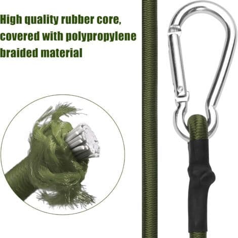 Sett med 4 elastiske strikker med karabinkrok, 30 cm elastisk snor med karabinkrok