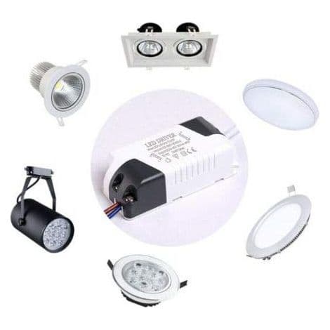 2x LED-driver, 4-7W transformator for LED-taklampe, strømforsyning for LED-panel, DC-kontakt for LED-taklampe (4-7W)