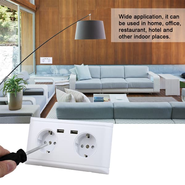 Multifunksjonell EU-veggkontakt med doble USB-porter for telefonlading 250V