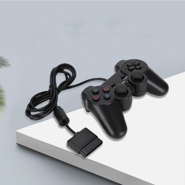For PS2-kontroller: Svært følsom, kablet gamepad-grep med dobbel motor for PS2-spillkonsollkontroller
