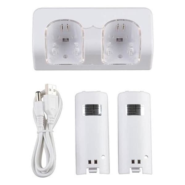 2 porter + 2 x 2800mAh batterier ladestasjon for Nintendo Wii Wii Remote