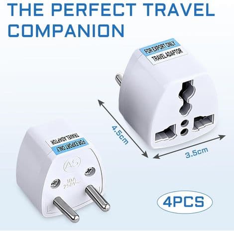 4-delt universell reiseadapter, internasjonal plugg for globetrottere