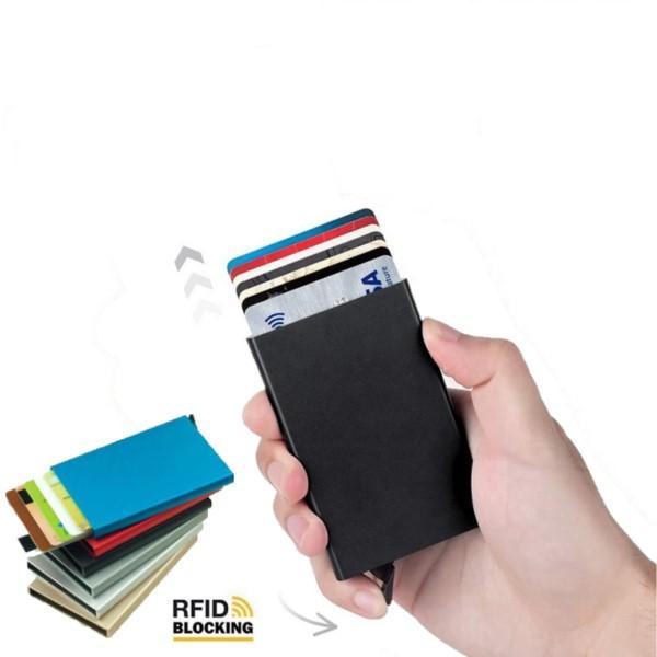 Korthållare med RFID skydd - 6 aluminium fack för kreditkort Svart one size
