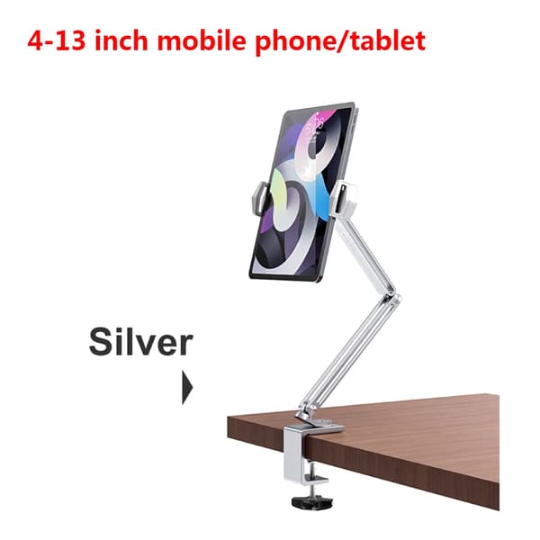 Foldbart Sengeskrivebord Tablet Mount Support 360 Roterende Lang Arms Tablet Stand Aluminium Legering Smartphone Holder Justerbar til iPhone~03375
