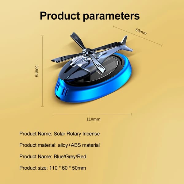 Solar Duft Bil Luftfrisker Helikopter Solcelledrevet Roterende Propell Aroma Diffuser Auto Interiør Dekor Aromaterapi