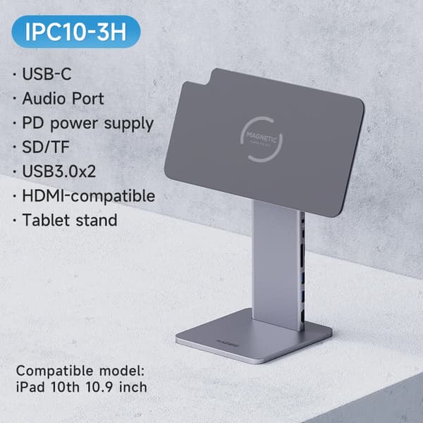 Hagibis Justerbart Magnetiskt Fäste för iPad Pro 12.9 3:e/4:e/5:e/6:e 11 Air 10:e Surfplattefäste 10.9 Vridbart Fäste USB C Hub~05313