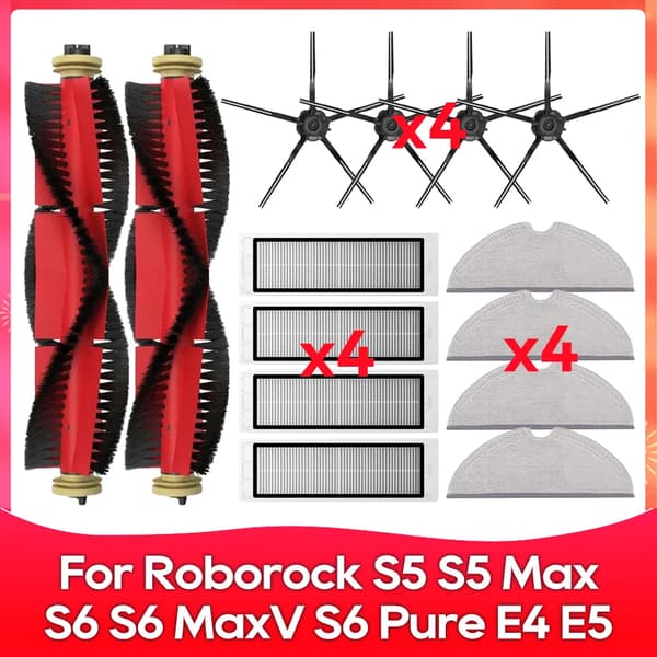 Kompatibel med (Roborock S5, S5 Max, S6 MaxV, S6 Pure, E4, E5, S51, S52, S55) Rulle Sidebørste Filter Moppe Tilbehør Dele