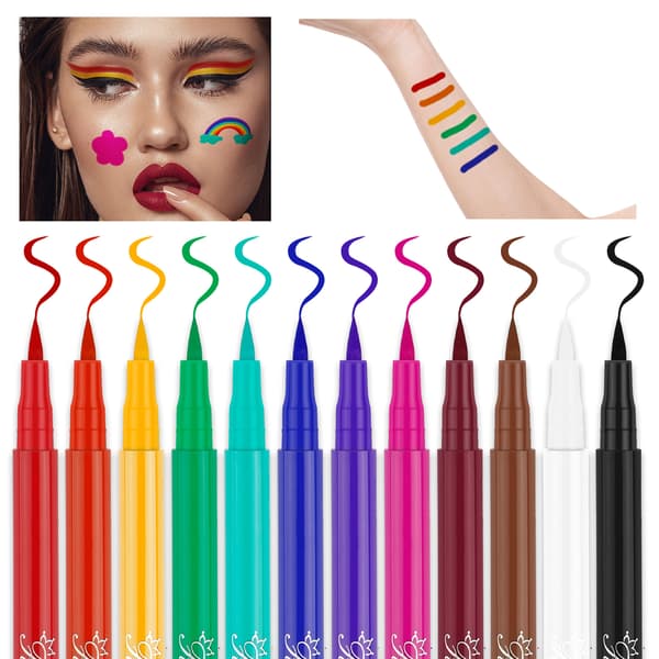 12-Farve Eyeliner Sæt med Matte og Regnbuefarver til Langvarig Brug