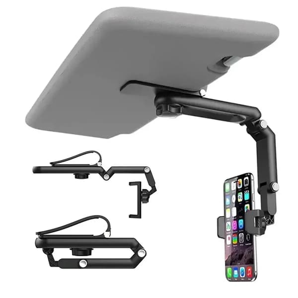 360° Roterende telefonholder for solskjerm, multifunksjonell biltelefonholder med iPhone/Samsung/Android