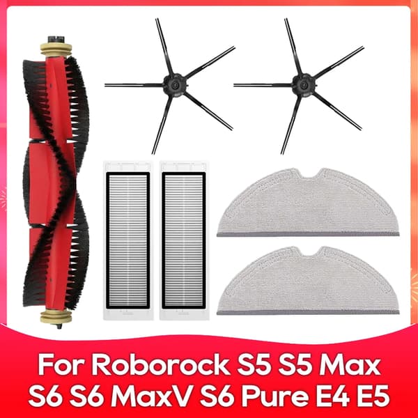 Kompatibel för (Roborock S5, S5 Max, S6 MaxV, S6 Pure, E4, E5, S51, S52, S55) Rullborste Sidoborste Filter Mopp Tillbehör Del