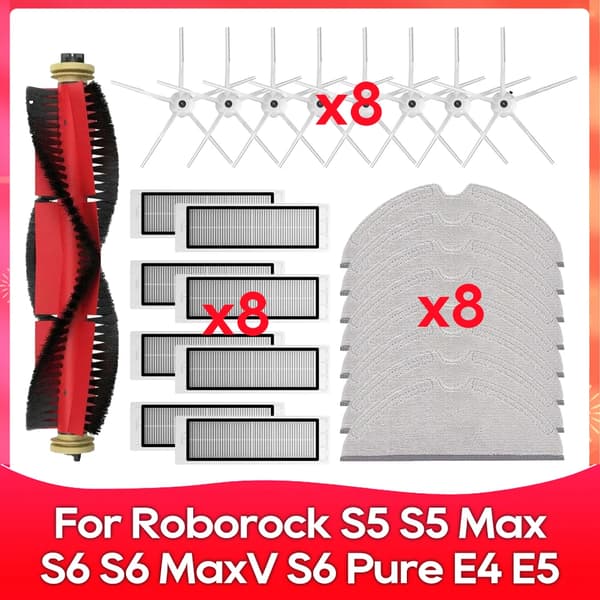 Kompatibel med (Roborock S5, S5 Max, S6 MaxV, S6 Pure, E4, E5, S51, S52, S55) Rulle Sidebørste Filter Moppe Tilbehør Dele