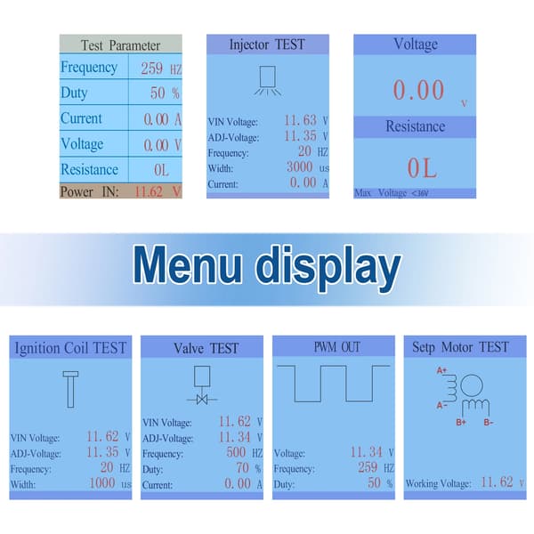 Tennspole-test for bil, injektor-solenoidventil, tomgangs-steppermotor-instrumenttester, feildetektor, drivsimulator