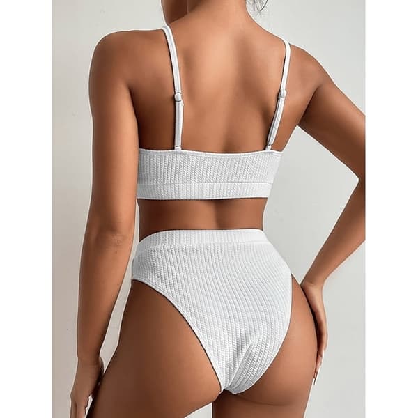 Dam Ribbad Cami Bikini med Hög Midja Vit L-US12 White White M