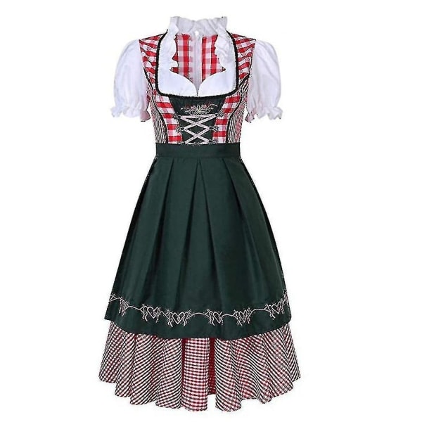 Högkvalitativ traditionell tysk rutig Dirndl-klänning Oktoberfest-dräkt för vuxna kvinnor Halloween Style1 Grön S SQBB