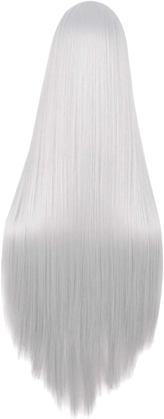 100 cm Lång Silkeslen Rak Anime Peruk (Silver)