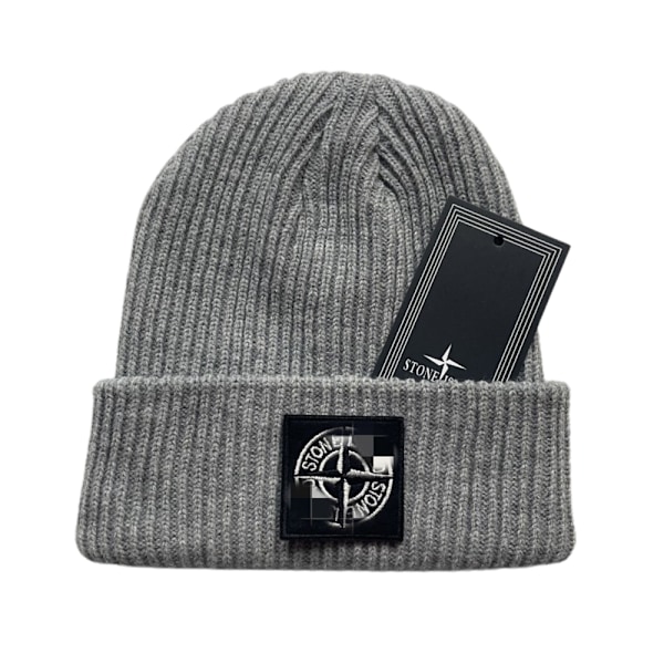 2024 Stone Island Varm Strikket Beanie med Mansjett - Stretch Beanie Vinterhatt for Menn og Kvinner Light grey