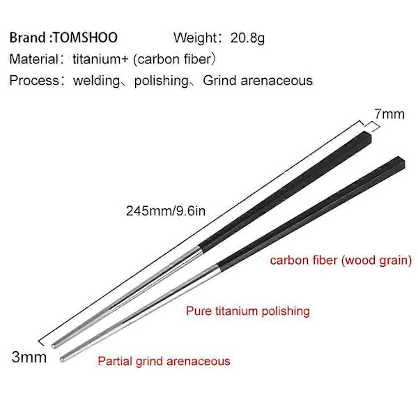 Titanium spisepinner med karbonfiber, ett par