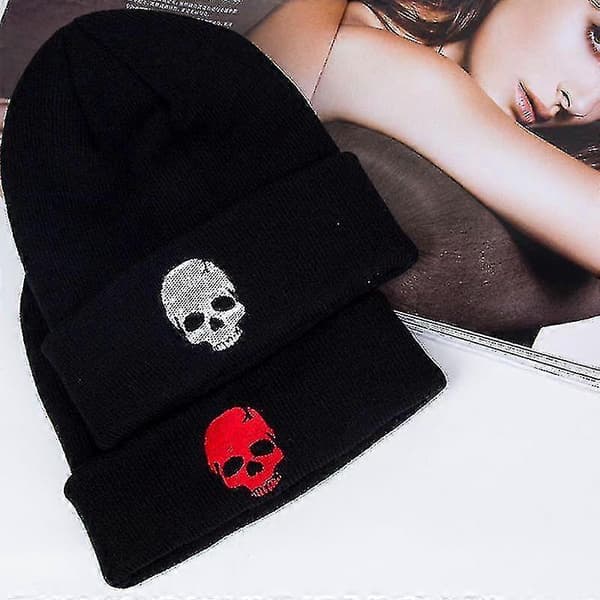 Herr Varm Mössa Tryck Virkad Stickad Slouch Mössa Utomhus Ski Black Skull