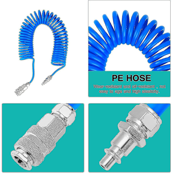 Blåspistol Lastbilsluft med 5 meter spiral slang Lastbilsluft Pistol Rengöringskit med T-kontakt (4*6mm)