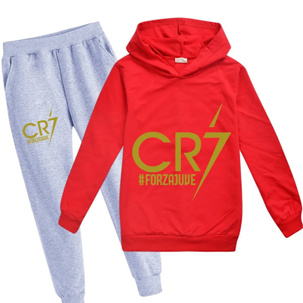 Barn Fotball Idol CR7 Klær Hoodie + Bukser Sett Gull Gold 7T