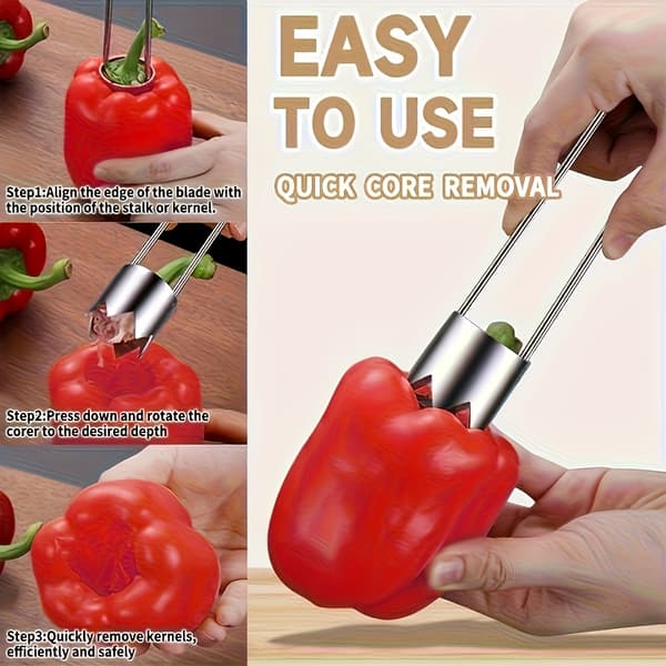 Frukt-/grønnsakskjernefjerner i rustfritt stål, frøfjerner for paprika, epler/pærer/tomater/pepper Silver Core Remover