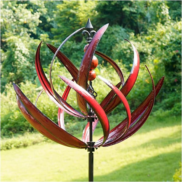 Garden Wind Spinner, Large Kinetic Metal Wind Sculptures CJY Red