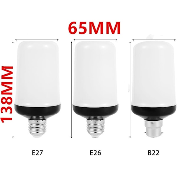 LED Flammelys, E27 Standard Sokkel, 5W, Festlys med Flammeeffekt, Omvendt Effekt, Energieffektive Flammelys (2 stk)