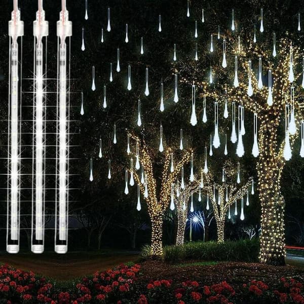 Meteorregnlys Vanntette LED Fallende Regnlys 192 LED 30cm 8 Rør Utendørs Jule Istapplys Regndråpe Kaskadelys for Høy