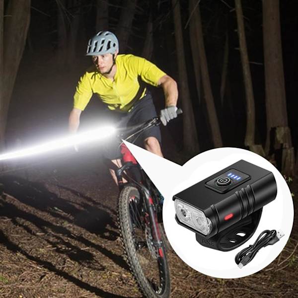 Cykelfrontljus med effektdisplay i aluminiumlegering, typ-C-laddning, utomhuscykellampa (korta dubbla lampor + ädelstensbakljus)