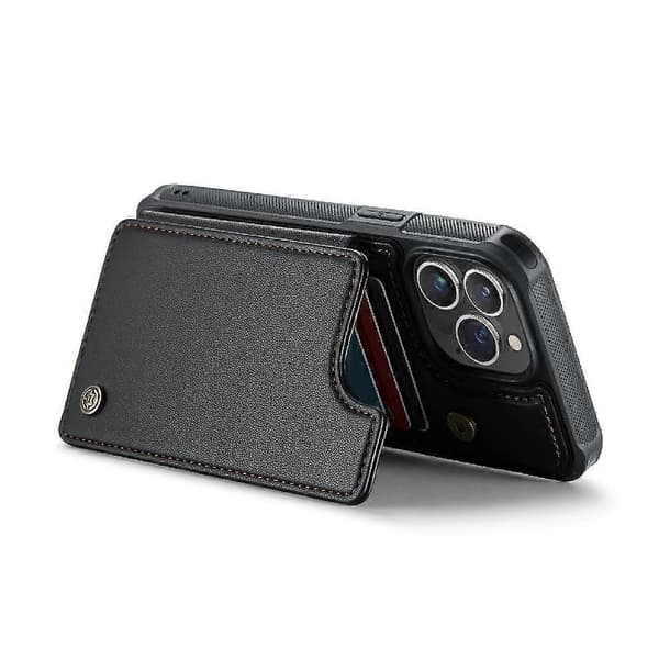 CaseMe Wallet Case for iPhone 13 Pro Max Slim Shockproof Case PU Leather Card Holder RFID Blocking Stand CJY Black