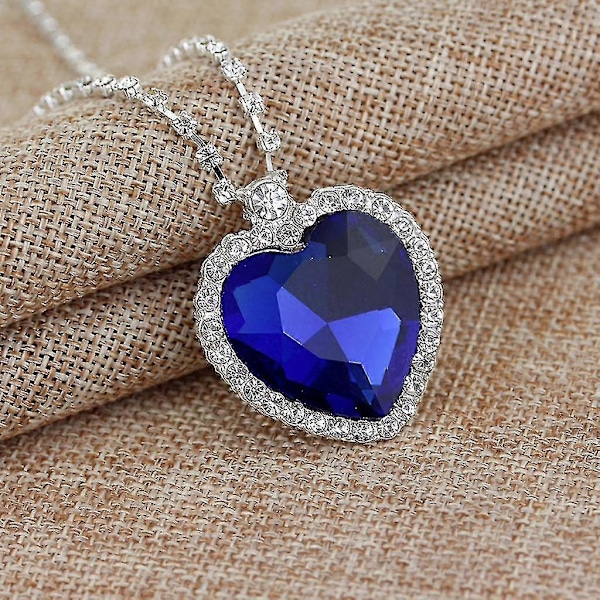 Klassiskt Titanic Heart Of Ocean Safirkristall Hängsmycke Halsband Gåva-Silver[D]