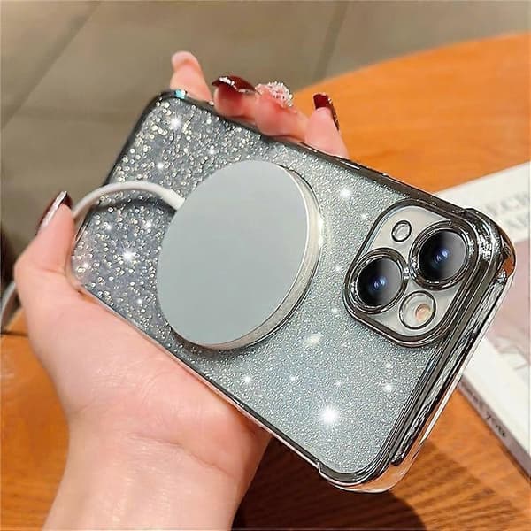 Compatible with iPhone 13 Case Gradient Sparkle TPU Phone Case Compatible with MagSafeCJY Silver