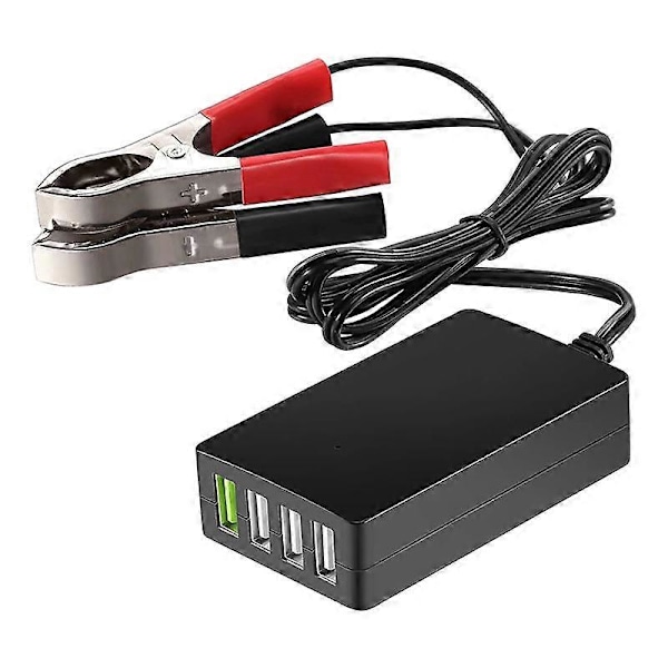 Bærbar DC med batteriklemme, 12V/24V til 5V 4-Port USB-lader Multiport Adapter Andre smarttelefoner og nettbrett 12