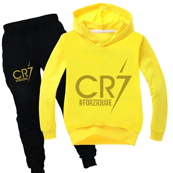 Børnefodbold Idol CR7 Tøj Hoodie + Bukser Sæt sort-sort black-black 13T