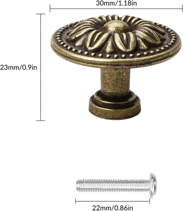 Sæt med 10 antikke bronzeknopper til skabe, ZQKLA